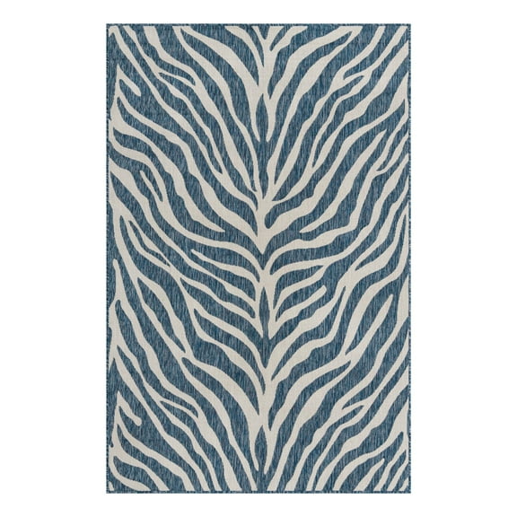 Unique Loom Outdoor Safari Collection Area Rug - Tsavo (5' 3" x 8' Rectangle Blue/Ivory)