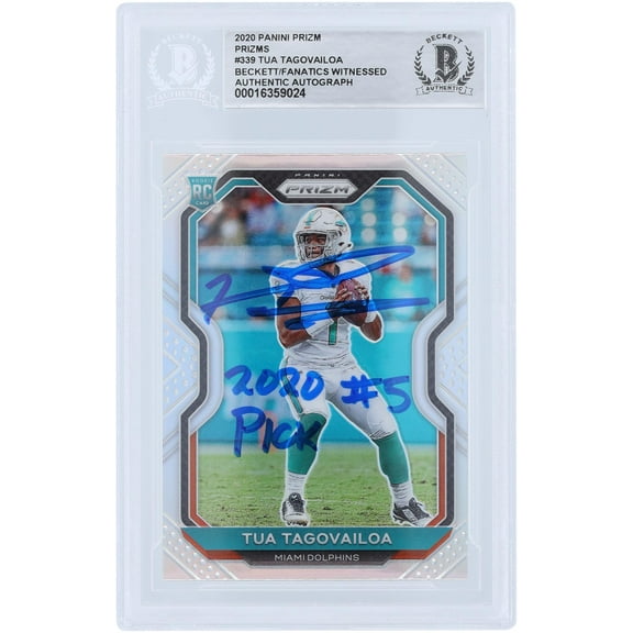 Tua Tagovailoa Miami Dolphins Autographed 2020 Panini Prizm Silver Prizm #339 Beckett Fanatics Witnessed Authenticated Rookie Card with "2020 #5 PICK" Inscription - Fanatics Authentic Certified
