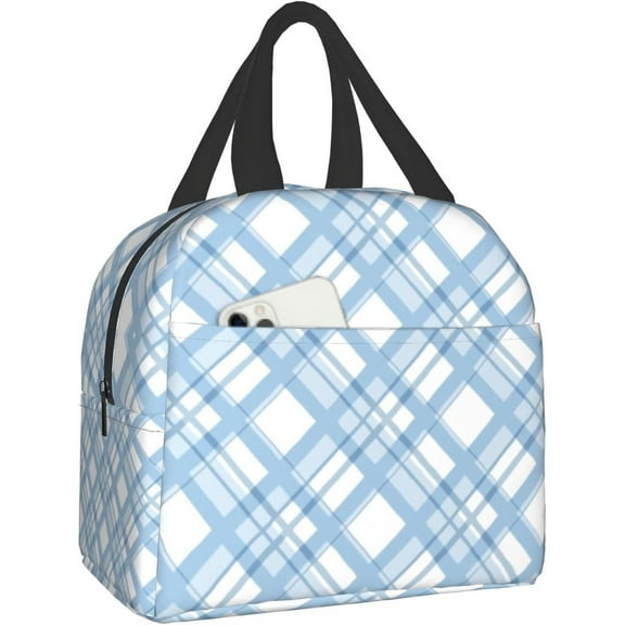 Faty-T Blue Checker Lunch Bag for Women Men Reusable Insulated Large Cooler Lunch Box Tote Bag for Work,Picnic,Camping,Travel