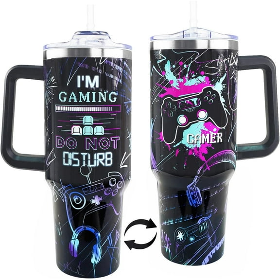 Gamer Gifts, 40 Oz Gaming Tumbler with Handle and Straw Gamer Cup Coffee Mug Tumbler for Men, Cool Gaming Accessories Stuff, Unique Valentines Gifts for Gamers Men Boys Gaming Gifts for Men Teen Boys