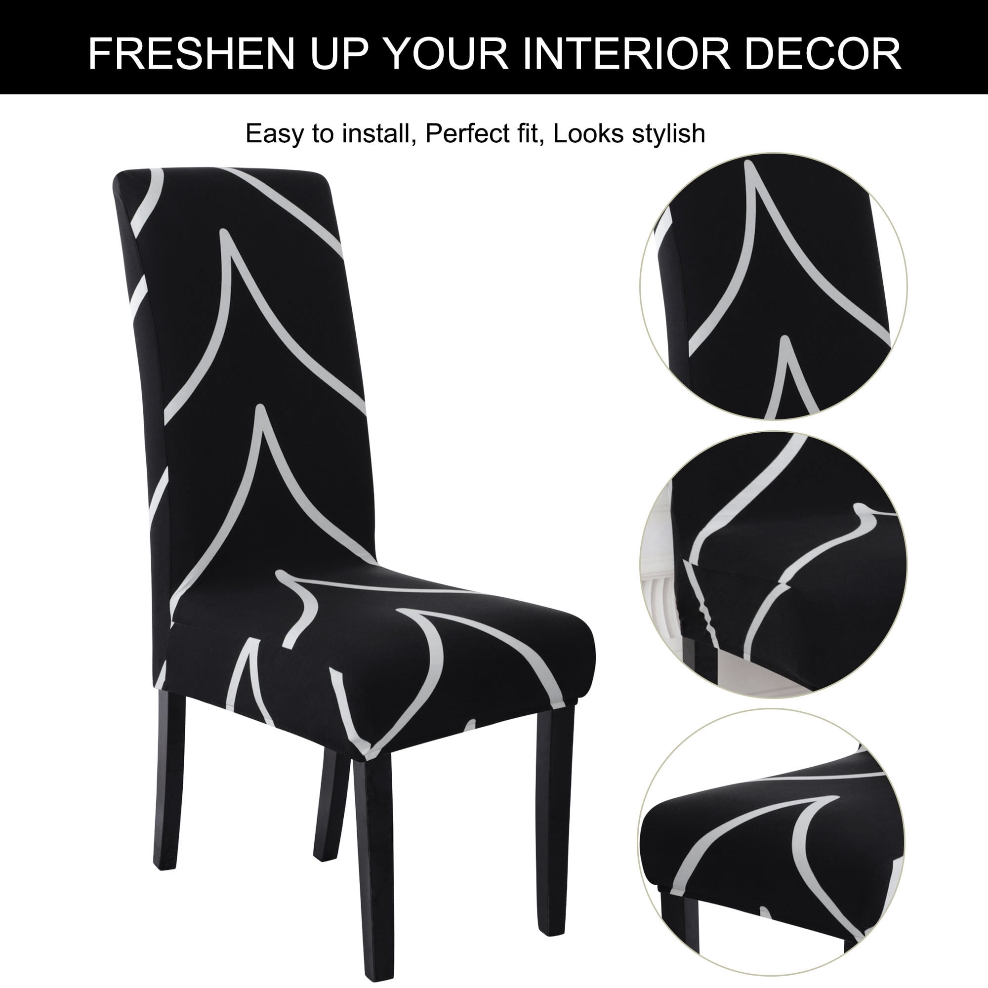 Unique Bargains Elastic Dining Chair Slipcover White and Black M