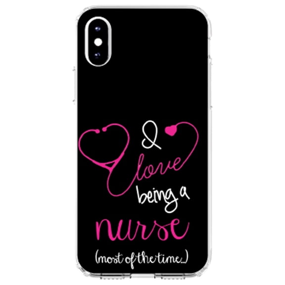 DistinctInk Clear Shockproof Hybrid Case for iPhone XR (6.1" Screen) - TPU Bumper, Acrylic Back, Tempered Glass Screen Protector - I Love Being A Nurse Most of the Time - Support for Nurses
