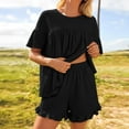 thumbnail image 5 of Htigea Summer Pajamas for Women 2 Piece, Short Sleeve Shirt and Pajama Shorts with Pockets, Womens Lounge Set Today Sales Black,S, 5 of 7
