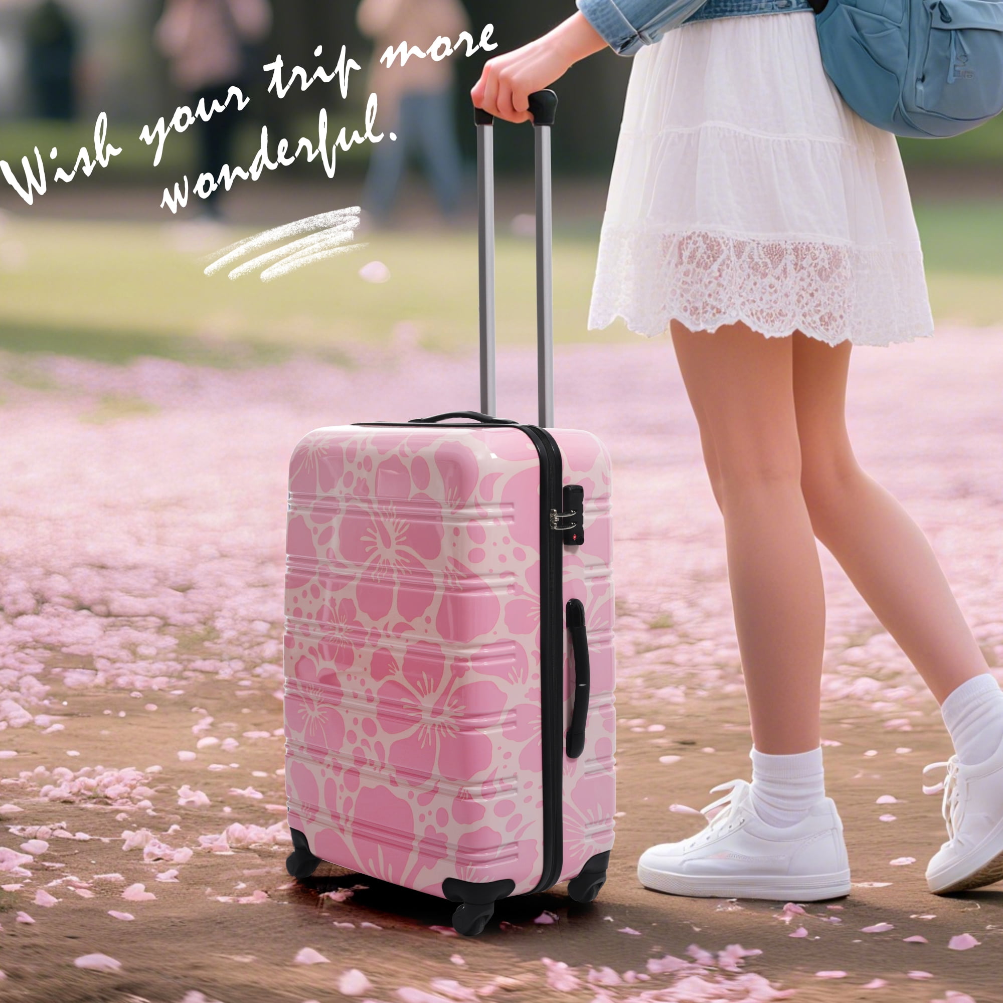 Euroco 3 Piece Luggage Sets, ABS+PC Hardshell Suitcase with TSA Lock and Spinner Wheels,Lightweight Suitcase Set for Family Travel,Pink