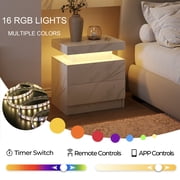 Cubehom Modern Nightstand Set of 2 with LED Lights, 2-Drawer Wooden Bedside Table, Side Table for Bedroom & Living Room