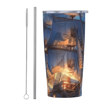 

Night close-up 20 oz stainless steel cup with lid and straw double layered vacuum coffee cup ice and hot drink travel cup car travel insulated cup
