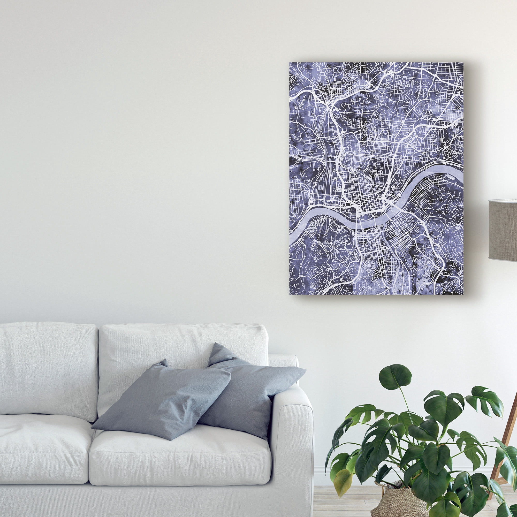 Trademark Fine Art 'Cincinnati Ohio City Map Blue' Canvas Art by Michael Tompsett