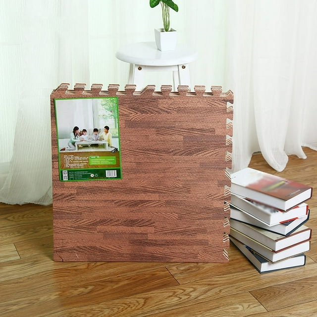 Tapis de Jeu en Mousse Casse-Tête Grain de Bois Doux Antidérapant Bricolage Jouet Tapis de Sol Réduire le Bruit Neuf