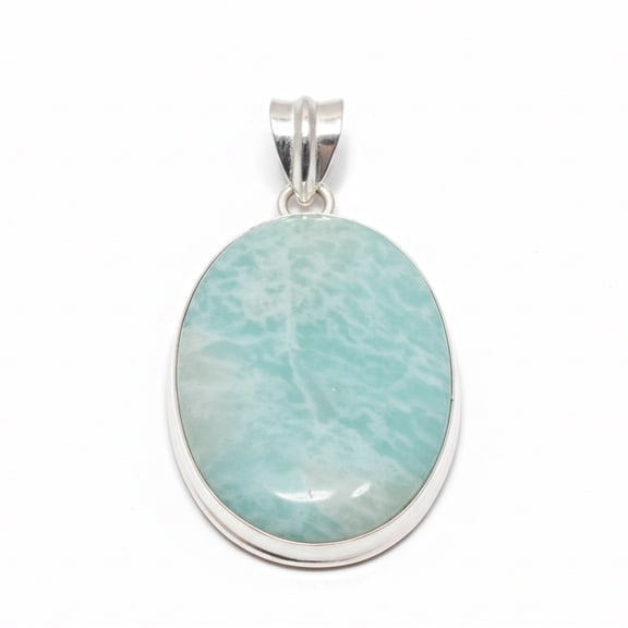 Natural Amazonite Pendant in 925 Sterling Silver, Large Oval Hope Stone Necklace, Minimalist Gift for Wife