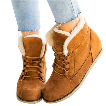 

jsaierl Autumn Winter Women Plus Size Casual Flat Short Cross Tied Plus Velvet Boots