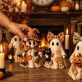thumbnail image 7 of Vintage Halloween Decorations, Wooden Ghost Figurine Set with Patchwork Design, Spooky Halloween Decor for Fall Home Centerpiece,, 7 of 7