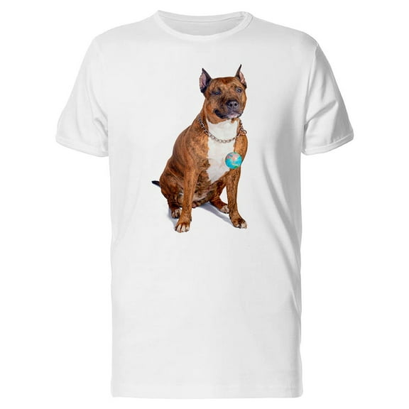 Cute Pitbull Dog Sitting Tee Men's -Image by Shutterstock