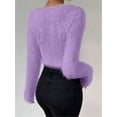 thumbnail image 4 of Female'S Fuzzy Long Sleeve V Neck Crop Sweater Casual Plain Slim Fit Warm Knitwear Sweater Pullovers  XL, 4 of 6