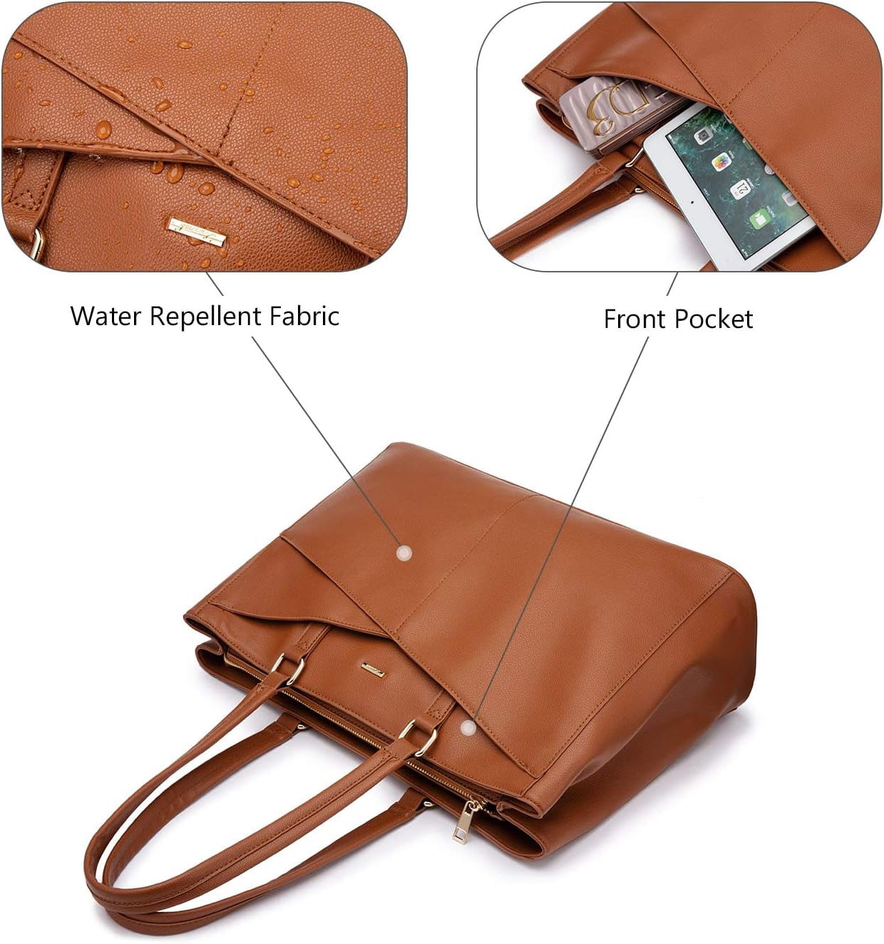 Laptop Tote Bag for Women,15.6 Inch Waterproof Computer Bags Women Business Office Work Bag Briefcase, Brown