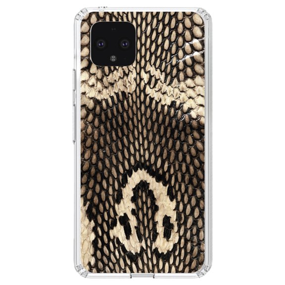 DistinctInk Clear Shockproof Hybrid Case for Google Pixel 4 (5.7" Screen) - TPU Bumper, Acrylic Back, Tempered Glass Screen Protector - Brown Tan Snake Skin Texture - Animal Print