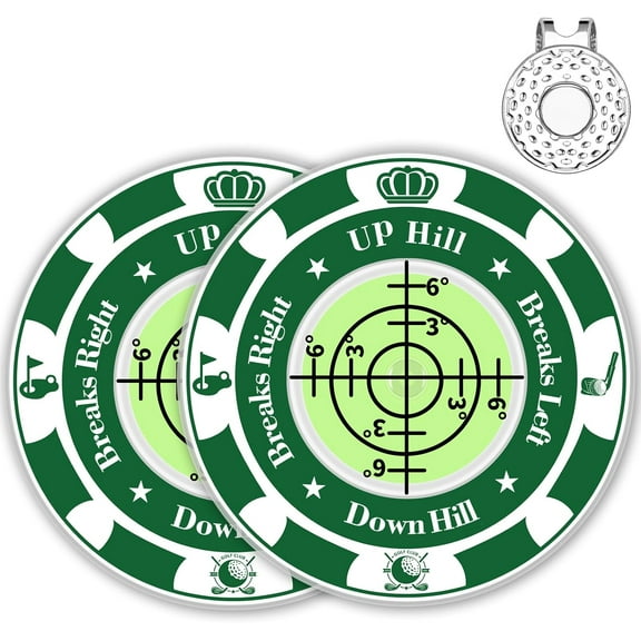 Golf Green Reader, 2 Pack Ball Marker for Putting Green with High Precision Horizontal Bubble, Golf Accessories Putt Aid Tool with Hat Clip, Present for Men Women