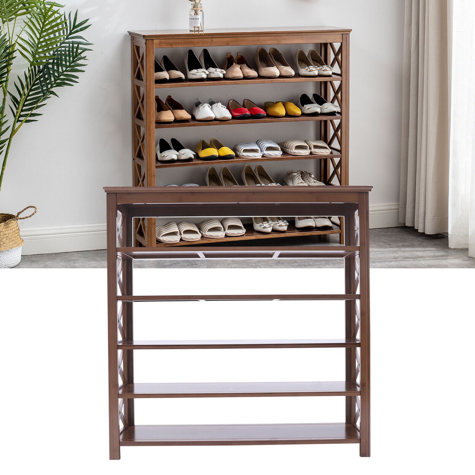 6 Tiers Entryway Shoe Rack 20 Pairs Bamboo Shelf 330lb Shoe Storage Organizer Shelf 39.37inx11.22inx39.76in Entryway Brown Shoe Bench