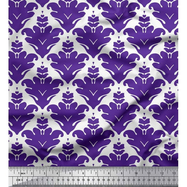 Soimoi Purple Poly Georgette Fabric Ornate Filigree Damask Print Sewing Fabric Yard 42 Inch Wide