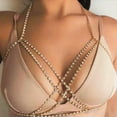 thumbnail image 2 of K-KED Women's Diamond Sexy Nightclub Beach Multi Layered Cross Body Chain Chest Chain-#3 Gold 2713, 2 of 6