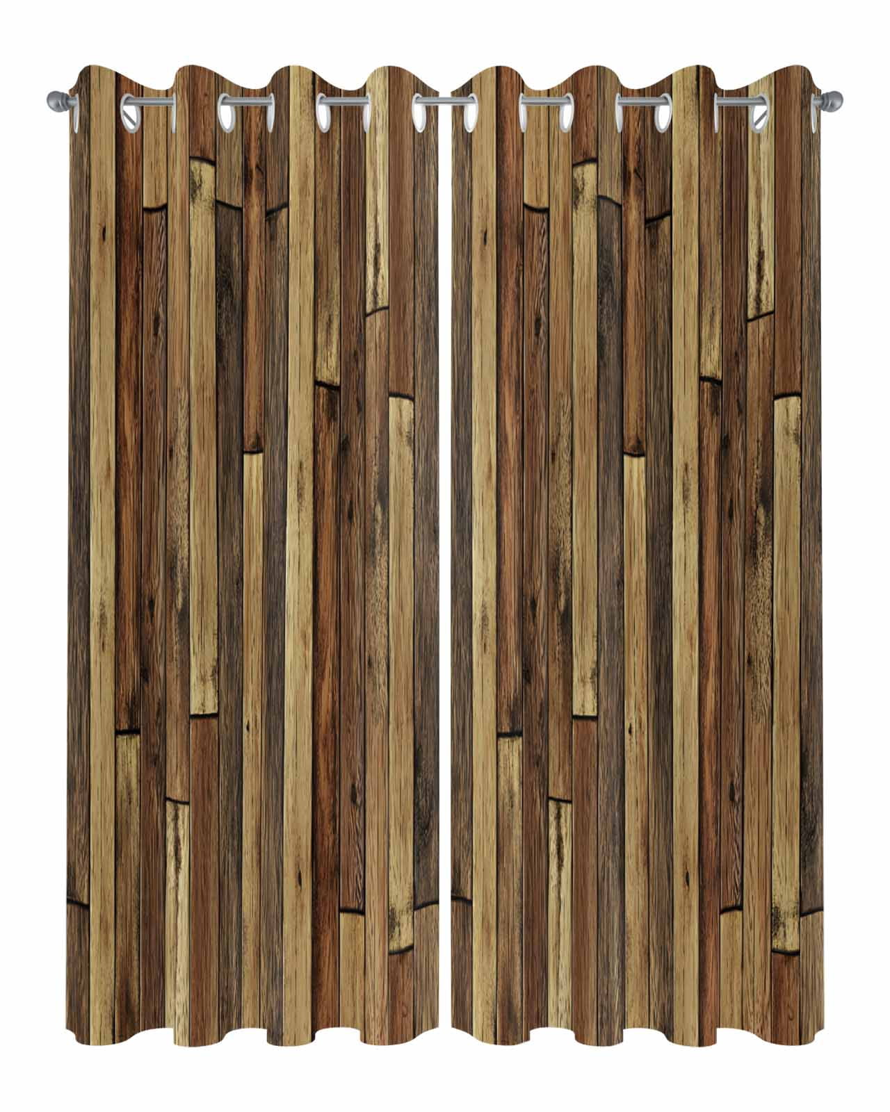 nqOlkjepod Outdoor Curtains for Patio Waterproof, Brown Wooden Grain Outdoor Privacy Panels Grommet, Farmhouse Vintage Stitching Art Blackout Outside Curtains for Porch/Cabana 54"x95", 2 Panels