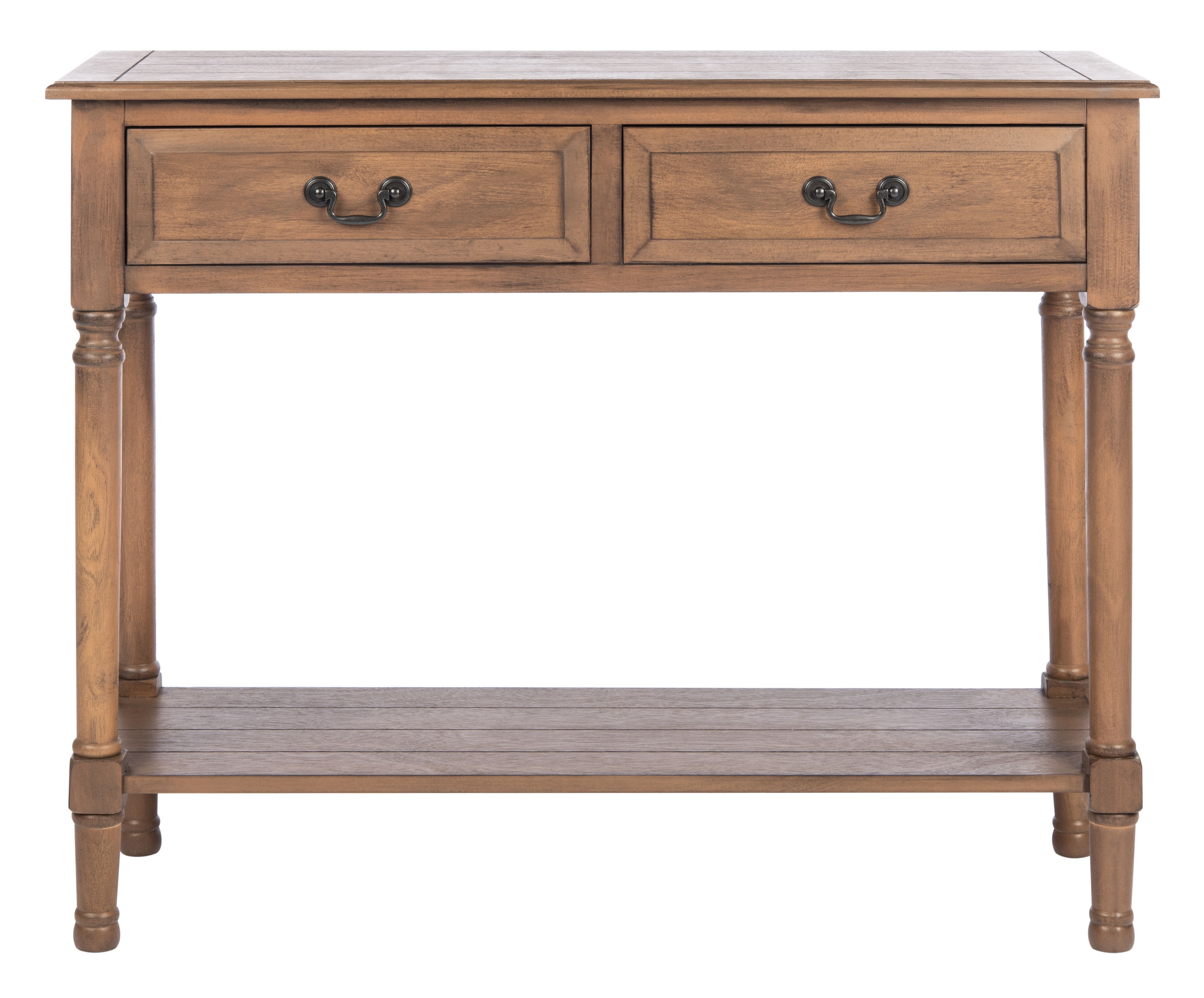 SAFAVIEH Primrose French 2-Drawer Brown Wood Rectangle Console Table (35.5 in. W x 13 in. D x 29.5 in. H)
