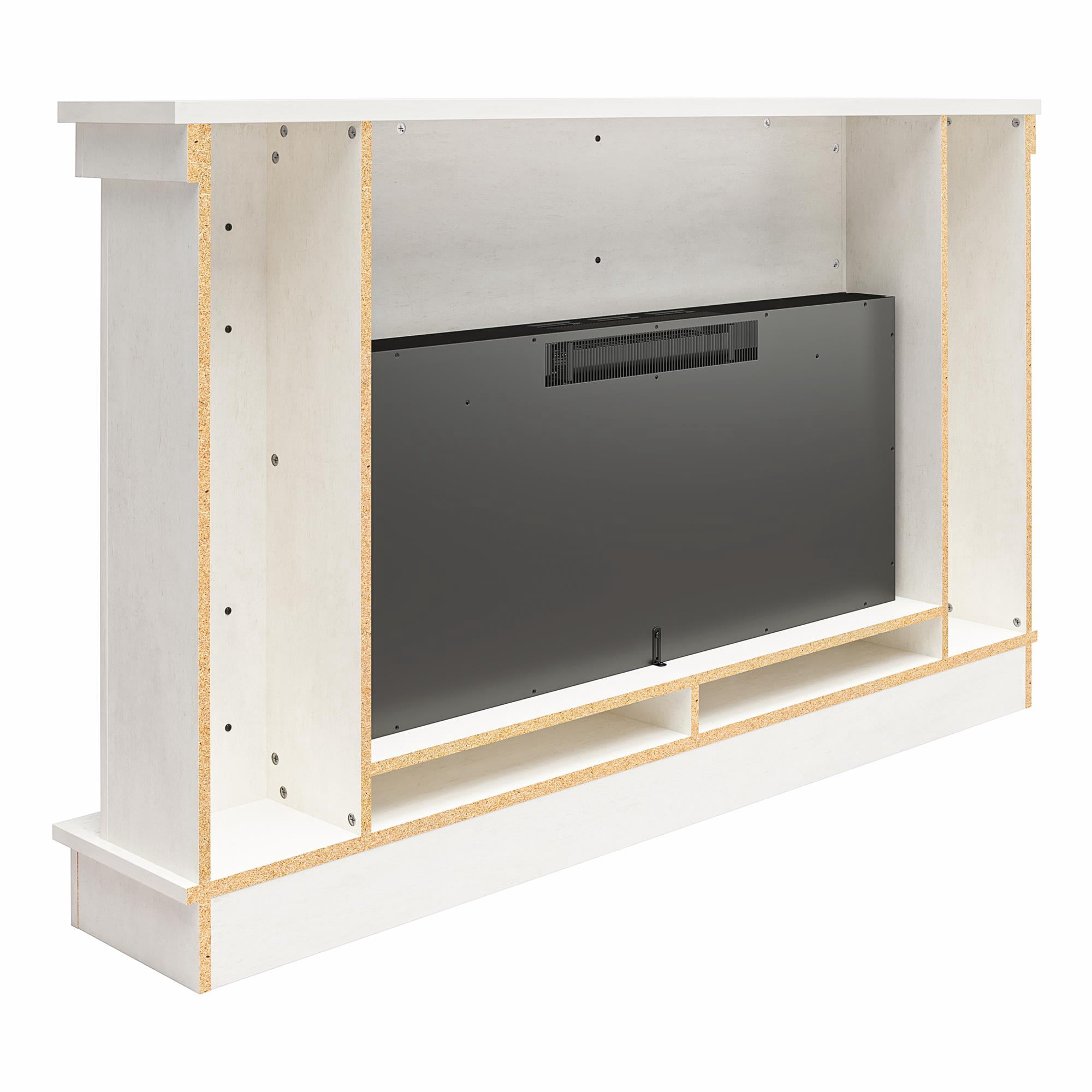 Elmcroft Wide Mantel with Linear Electric Fireplace, Plaster