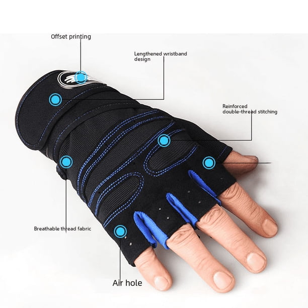 Guantes de fitness de medio dedo para hombres y mujeres, guantes de levantamiento de pesas con mancuernas y muñecas largas, equipo de entrenamiento, guantes transpirables para montar al aire libre