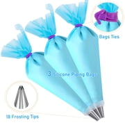Dihmpor Piping Bags and Tips Set, Cakes Decorating Kit Supplies with 3 Reusable Pastry Bags, 18 Frosting Tips, 3 Couplers, 3 Bag Ties, 3 Cake Scraper, 1 Cake Decorating Tool for Cookie Icing