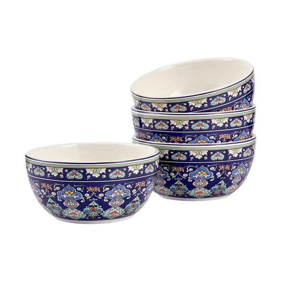Bico Mandala Kaleidoscope Ceramic Cereal Bowls Set of 4, 26oz, for Pasta, Salad, Cereal, Soup & Microwave & Dishwasher Safe