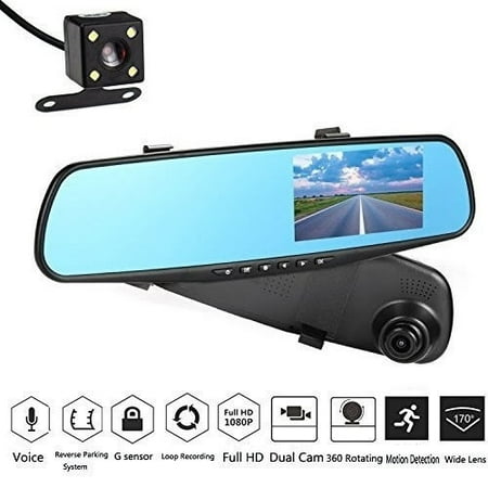 Dash Cameras for Cars And Back Up HD 4.3 inch Display Screen 1080p Dual Lens Car Camera Video Recorder Cam Rearview Mirror DVR Camera L700-B