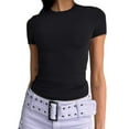thumbnail image 4 of YDKZYMD Crop Tops for Women Top Slim Fitted Short Sleeve Layering Tight Shirt Y2k Crew Neck Teen Girls Athletic Basic Tee Juniors Going Out Trendy Tops Black XS, 4 of 5