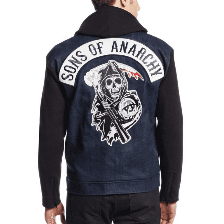 Sons Of Anarchy Denim Jacket With Hood SOA Highway Reaper Costume Lined Hoodie Walmart