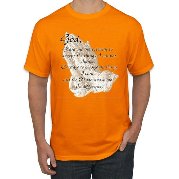 Wild Bobby, Praying Hands God Grant me the Serenity Courage Wisdom, Inspirational/Christian, Men's Graphic Tees, Orange, Medium