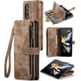 thumbnail image 1 of Para Samsung Galaxy Z Fold 4 5G Funda tipo billetera con Tarjetero, Muñequera con Correa de Cordón de Bolsillo con Cremallera Magnética con soporte, Funda tipo Billetera de Cuero con tapa, 1 of 8