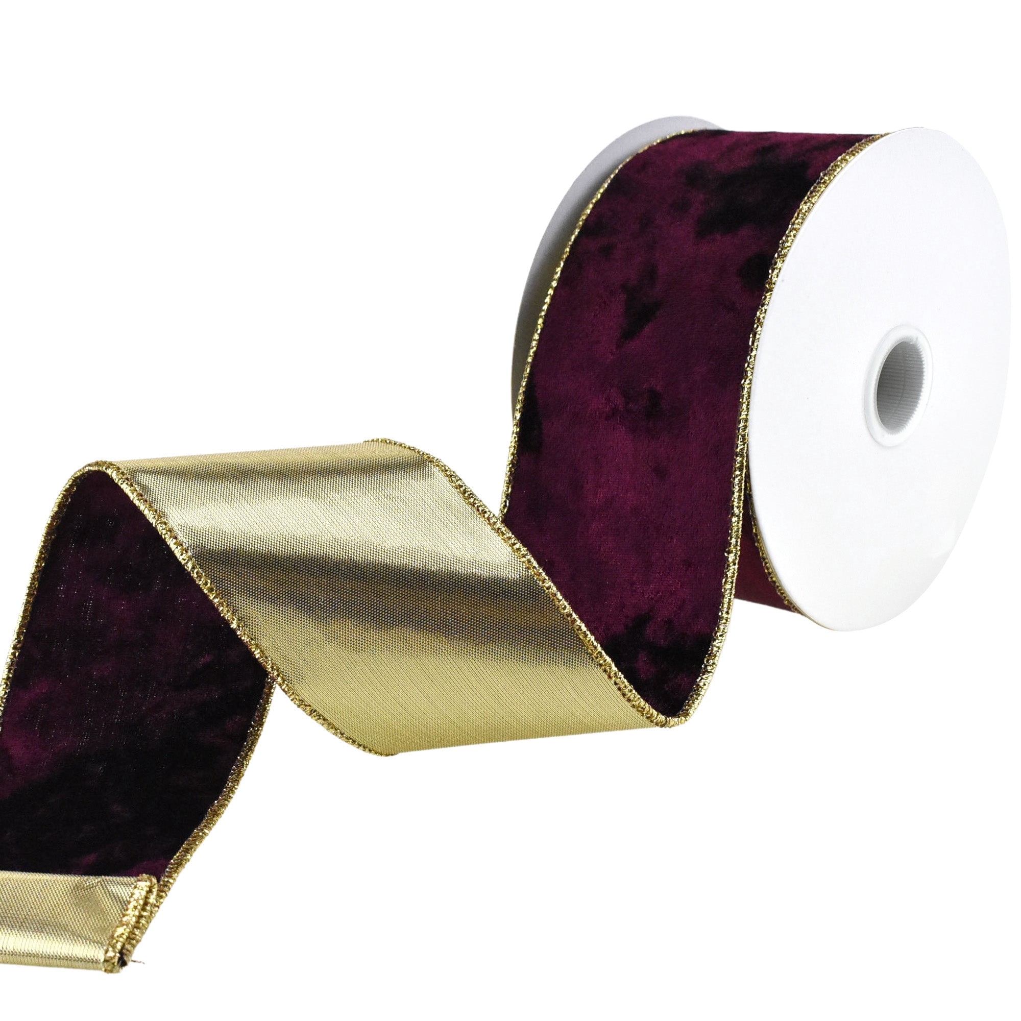 Christmas Velvet and Metallic Back Wired Ribbon, 2-1/2-Inch 10-Yard - Burgundy/Gold