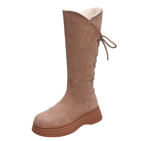 

Ki-8Jcud Fashion Boots For Women Knee High Ladies British Style Solid Color Suede Back Strap Thick Bottomed Fashion Long Boots Boots Mid Calf Striped Socks Women Mid Calf Wide Calf Boots For Women W
