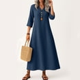 thumbnail image 2 of Robe Tailleur pour Femme Robe pour Femmes Longue Robe Bohème de Plage Élégante Robe Maxi Robe à Col en V Robe à Manches 3/4 Bleu Marine P, 2 of 5