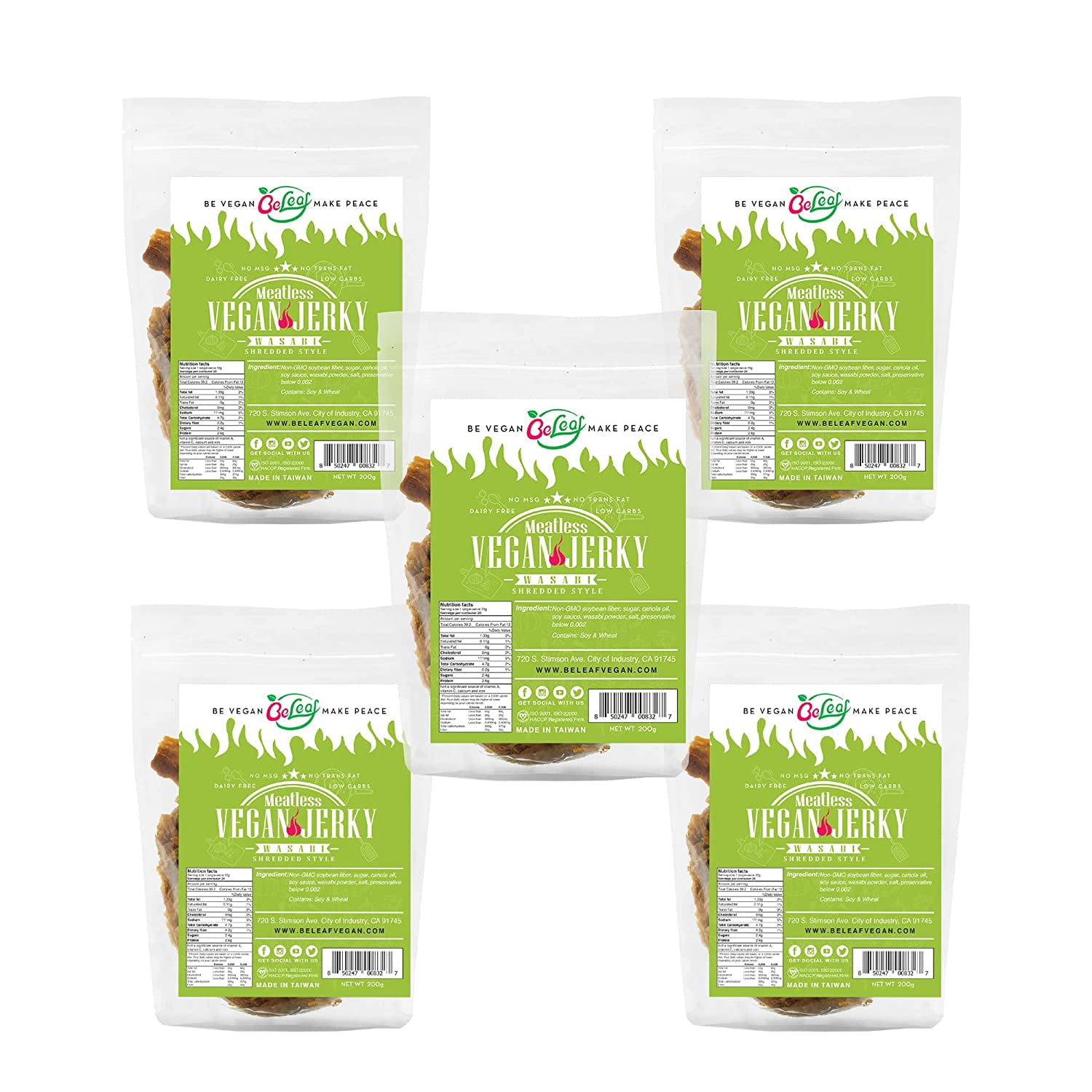 BELEAF Wasabi Vegan Jerky Wasabi Hot Meatlike PlantBased Jerky