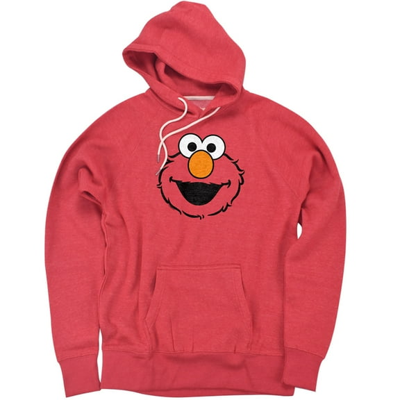 Sesame Street Elmo Full Face Unisex Adult Slim Fit Pull-Over Heather Hoodie, Red, Small