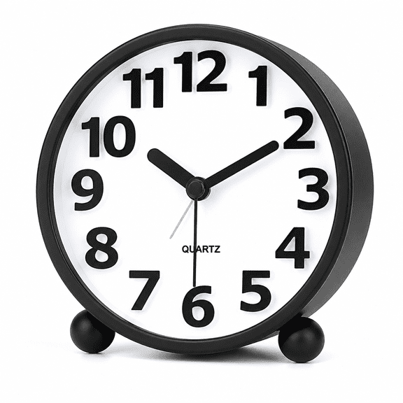 AURENIX Silent Analog Alarm Clock,Black Metal Large 3D Numbers,Non-Ticking Table Clock with Night Light Bedside Alarm Clock 10.8cm