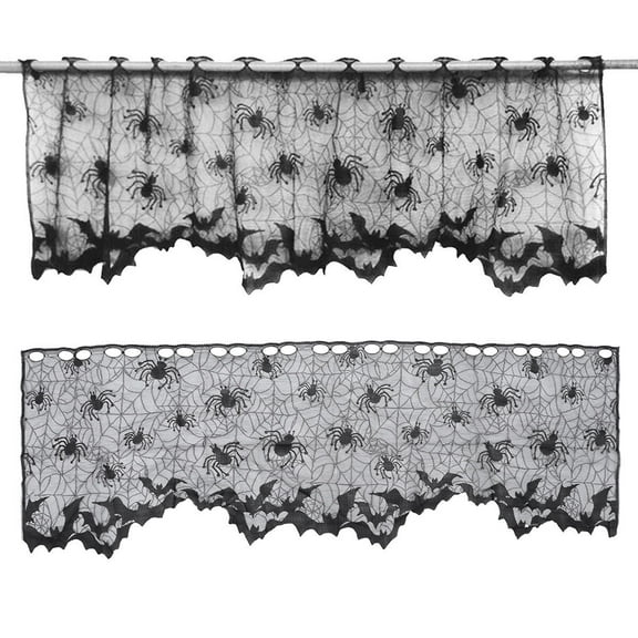 POPETPOP Black Spider Web Bats Curtain for Window and Fireplace Decor