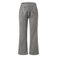thumbnail image 5 of Wide Leg Women's Linen Pants - Drawstring Stretch Elastic Waist Pull on Full Length Trousers Lightweight Breathable with Pockets for Travel Casual, Gray, S, 5 of 7