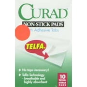 Curad Telfa Adhesive Non-Stick Pads, 2" x 2", 10 Count