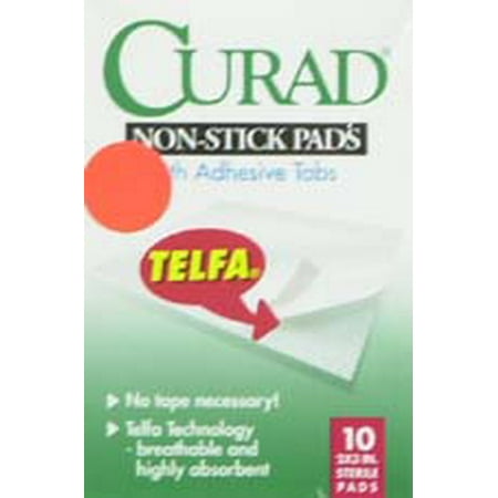 Curad Telfa Adhesive Non-Stick Pads, 2" x 2", 10 Count