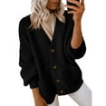 thumbnail image 6 of VISALY Cropped Cardigan Cardigan with Pockets Women's Fashion Casual Open Front Long Sleeve Chunky Knit Cardigans Sweaters Outerwear Coats V Neck Cardigan Cardigan Jacket Black Xl, 6 of 7