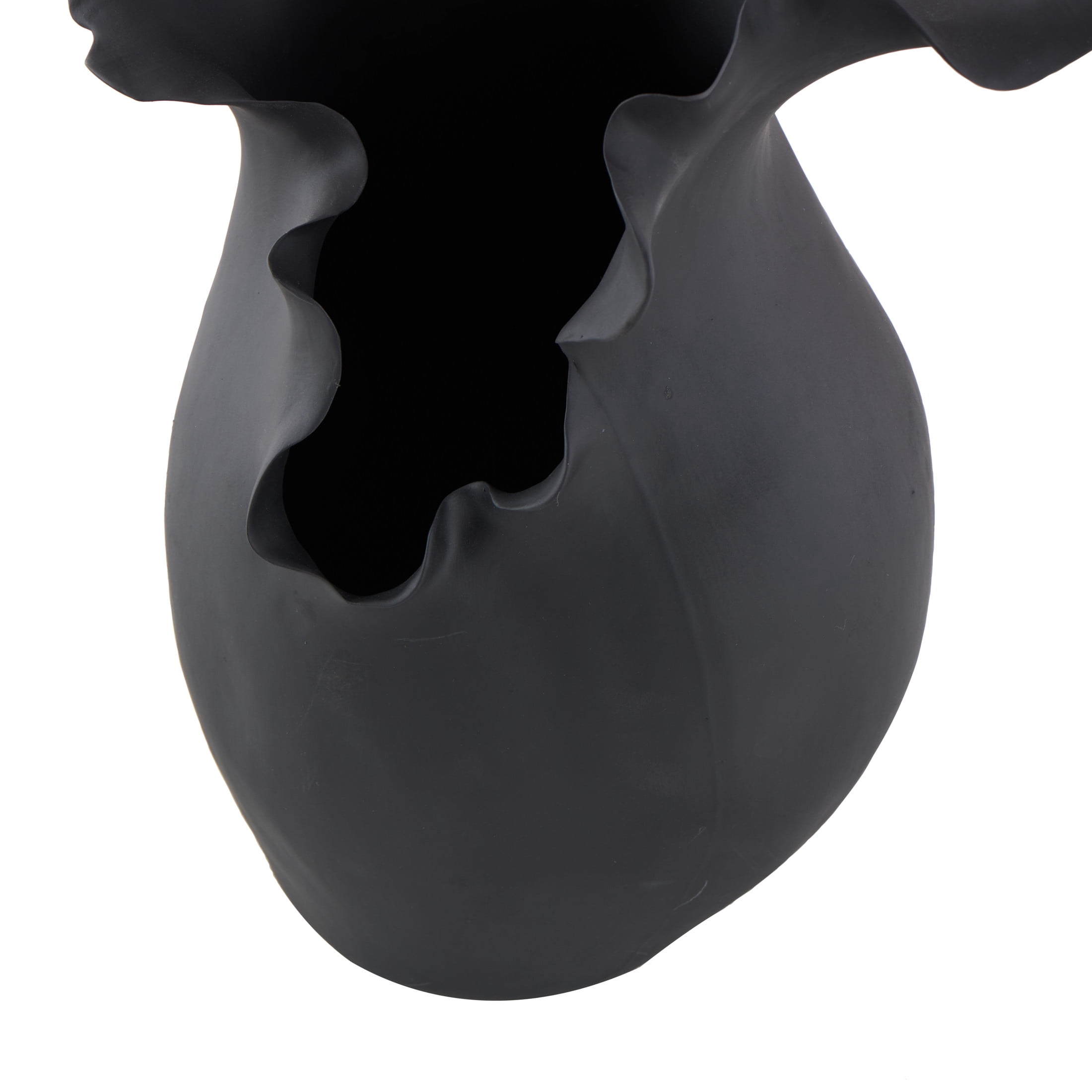 DecMode 16" Abstract Floral Inspired Black Ceramic Vase with Wavy Folded Rim