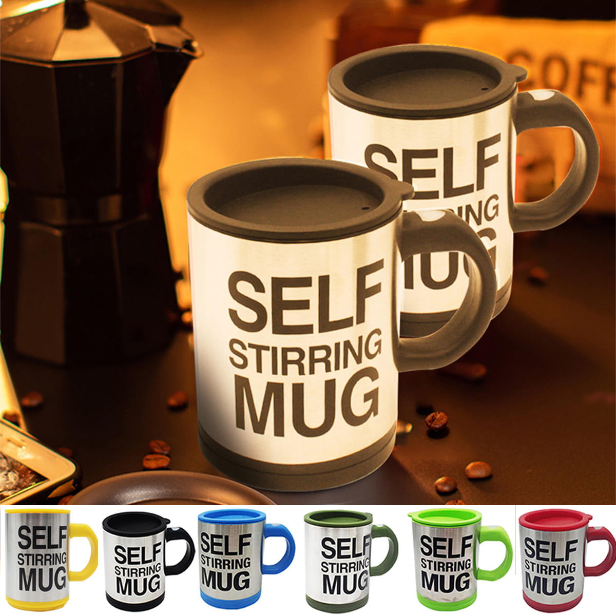 Green Self Stirring Mug Coffee Cup Tea Auto Mixer Drink Insulate Stainless 400ml 