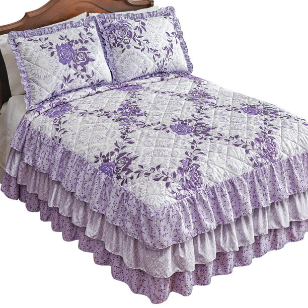 Lavender Fl Trellis Ruffled, Lavender King Size Bedspread
