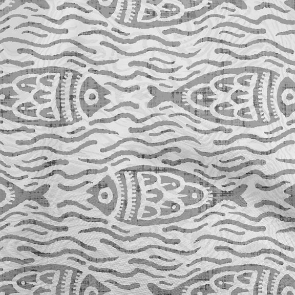 oneOone Georgette Viscose Gray Fabric Asian Block Fish Quilting Supplies Print Sewing Fabric By The Yard 42 Inch Wide