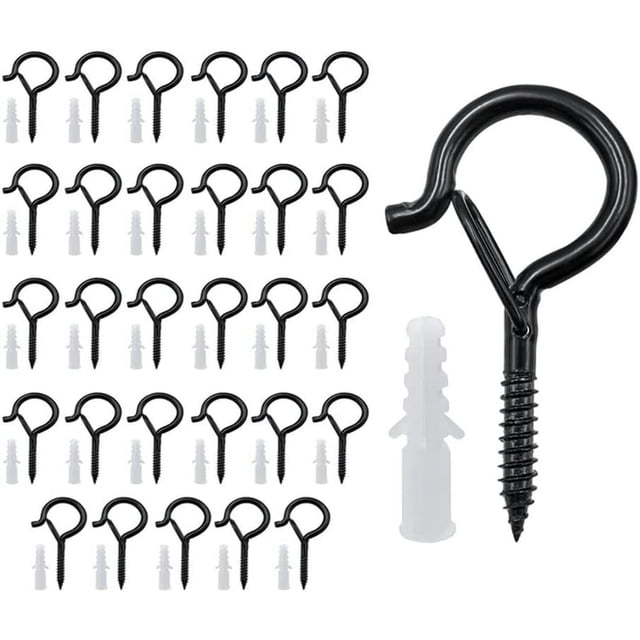 32 Piezas Ganchos de Tornillo, Ganchos de Tornillo para Exteriores, Ganchos de Techo, Ganchos para Luces Navideñas, para Colgar Plantas en Macetas, Decoraciones Navideñas, Linternas, Guirnaldas, Negro